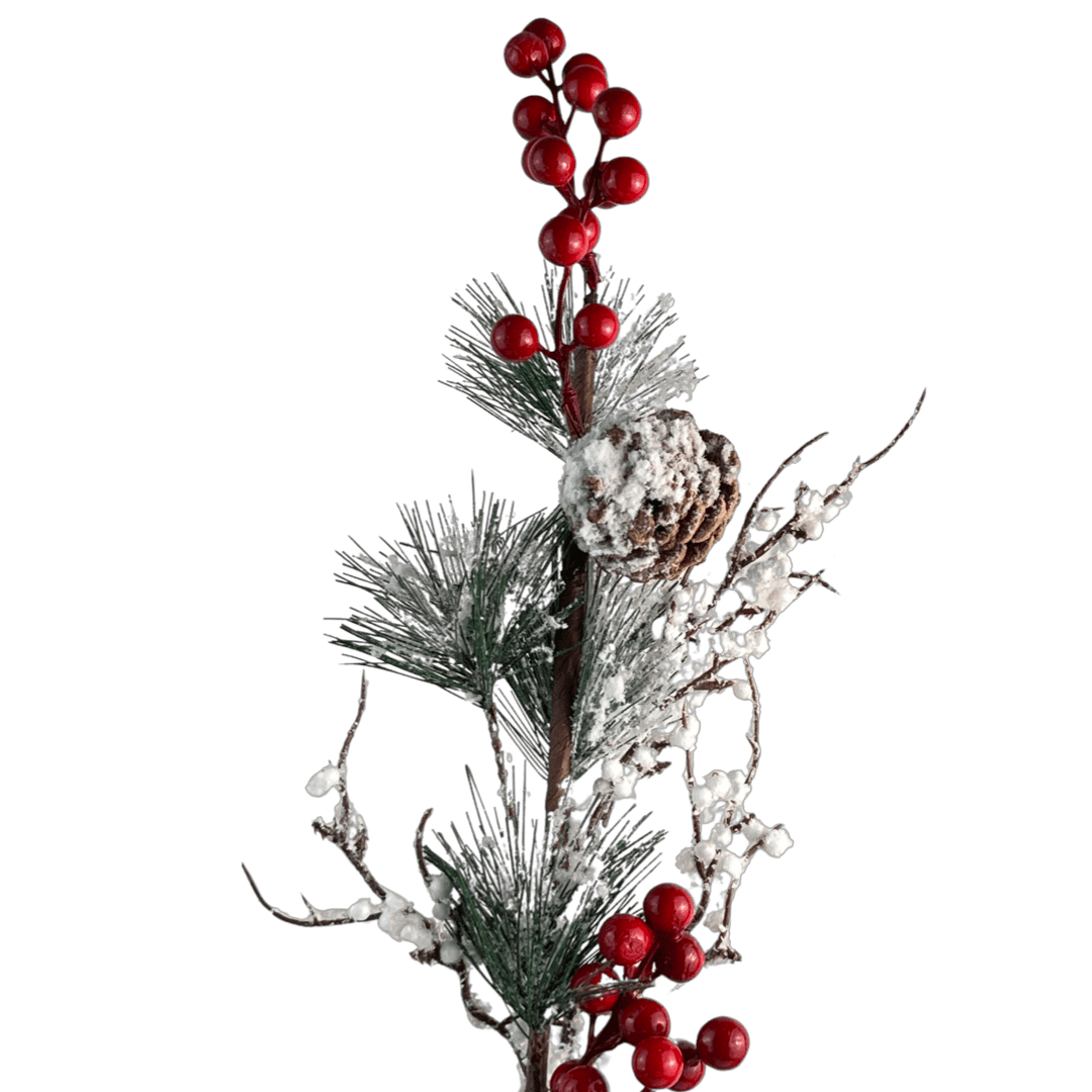 (Fla01778Ori) Follaje De Berries nevadas con pinas 68Cm Rojo