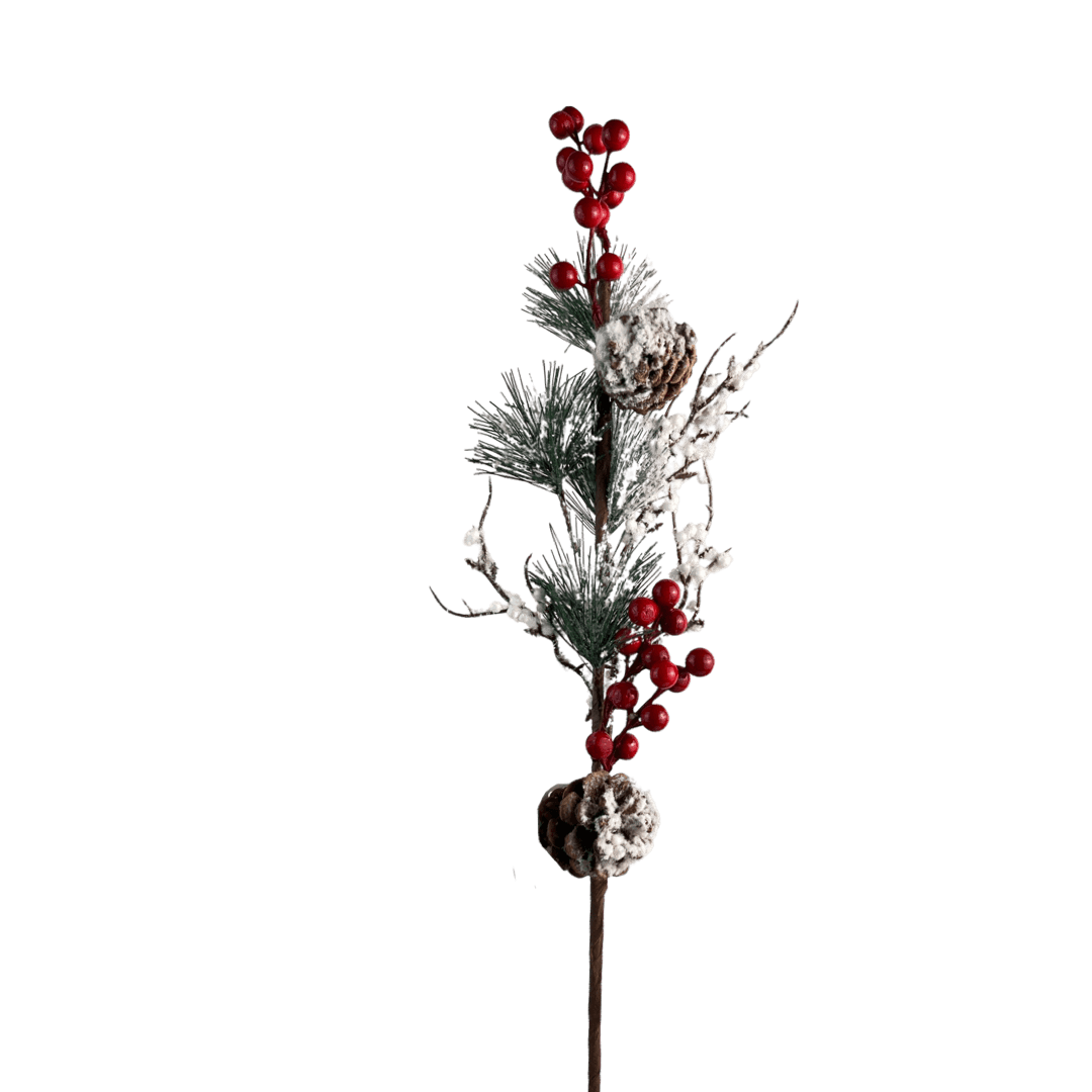 (Fla01778Ori) Follaje De Berries nevadas con pinas 68Cm Rojo