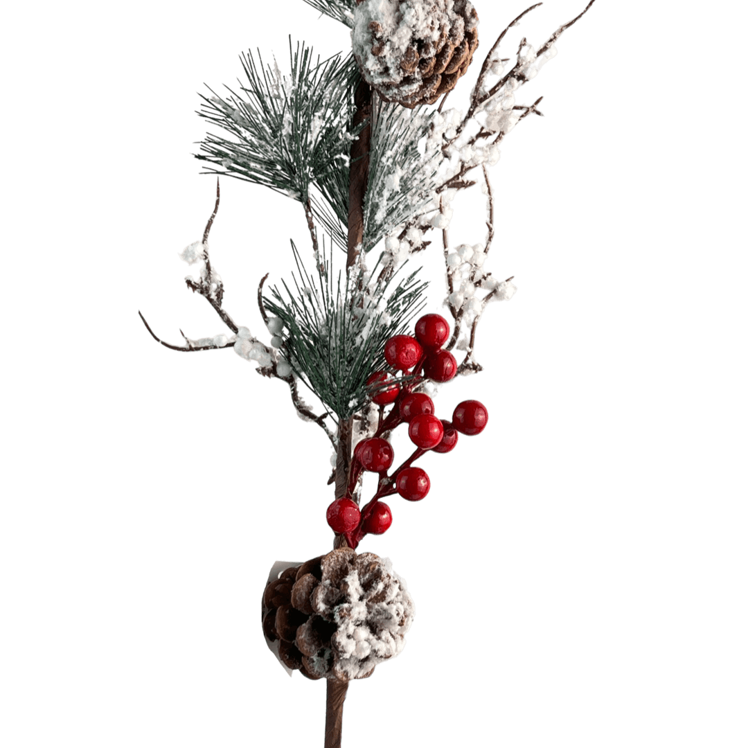 (Fla01778Ori) Follaje De Berries nevadas con pinas 68Cm Rojo