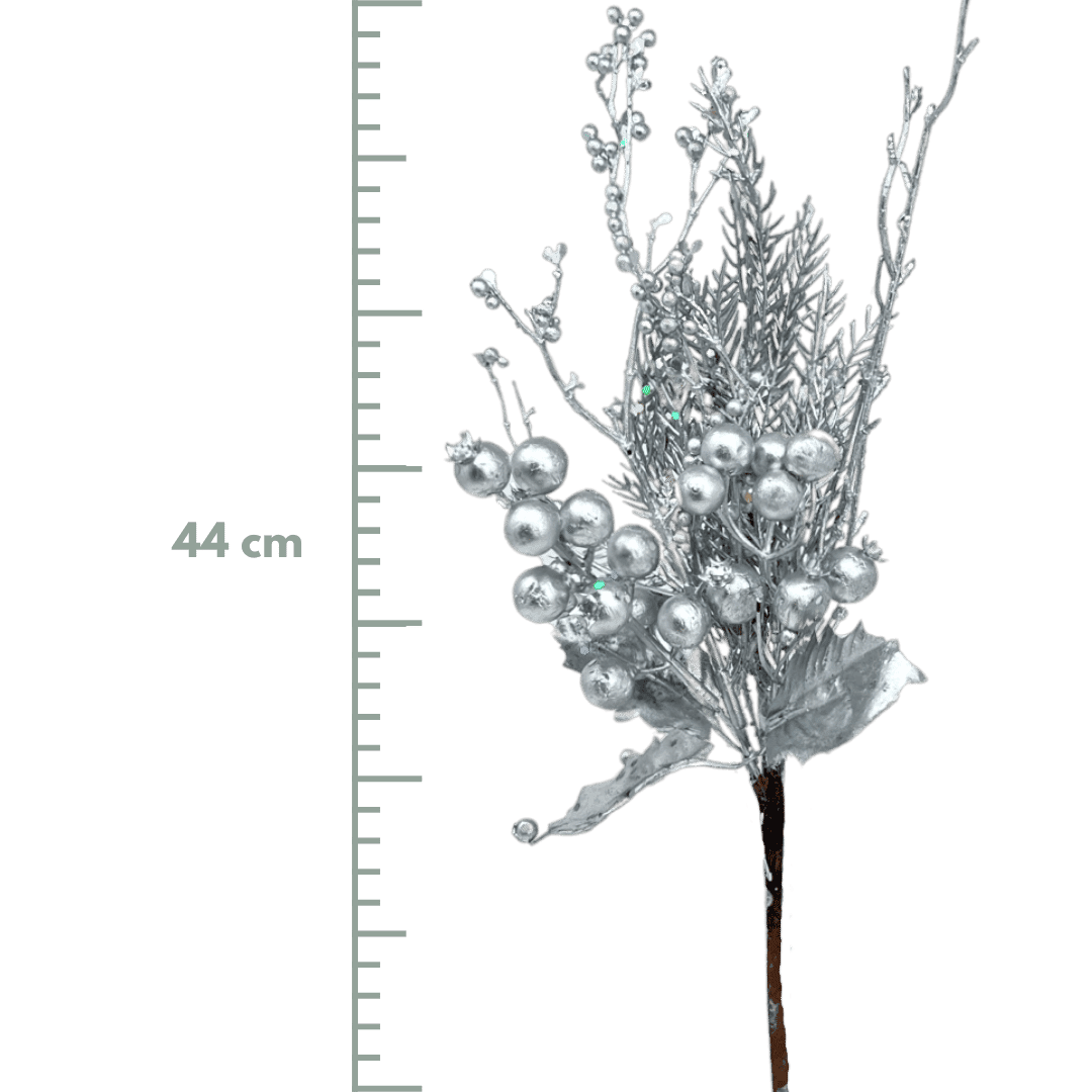 (Fla01822S) Follaje Berries Mate 44Cm Plata