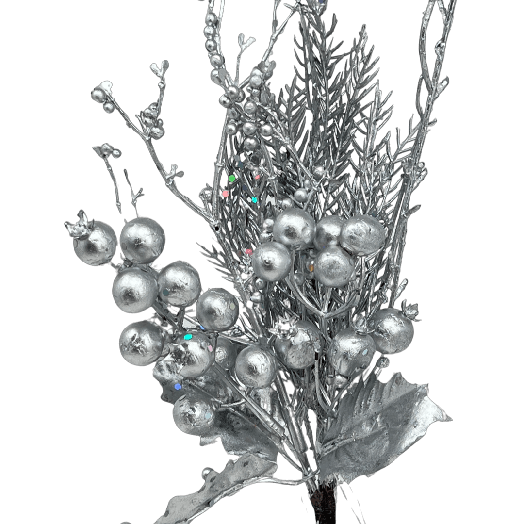 (Fla01822S) Follaje Berries Mate 44Cm Plata