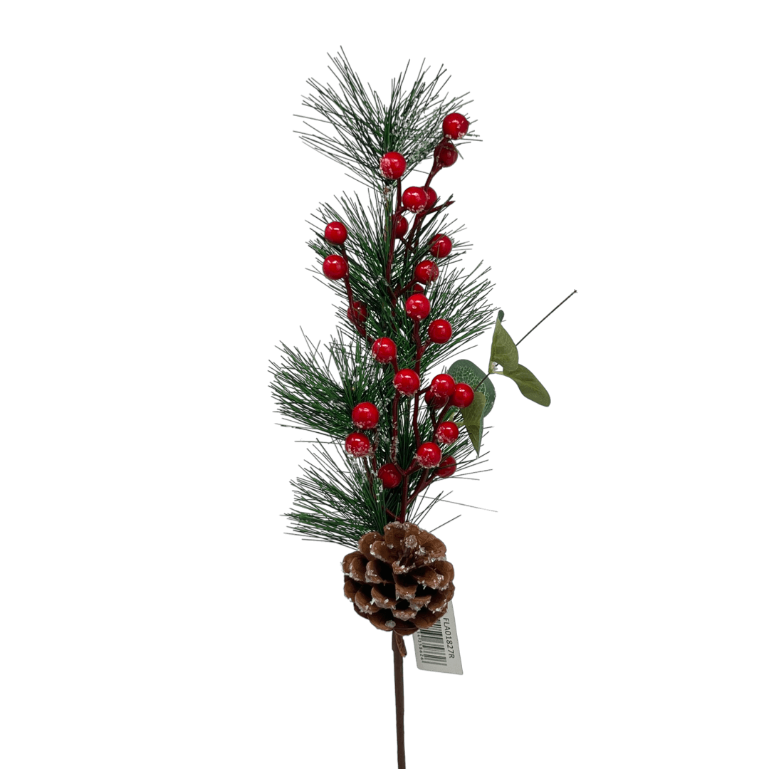 (Fla01827R) Follaje navideño Berries con piñas 50Cm Rojo