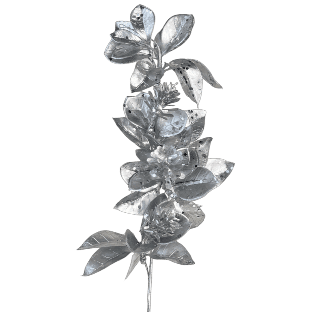 (Fla01838S) Follaje Hojas Mate 54Cm Plata