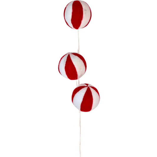 (FLA03096) Follaje bolas candy bicolor rojo con blanco 59 cm