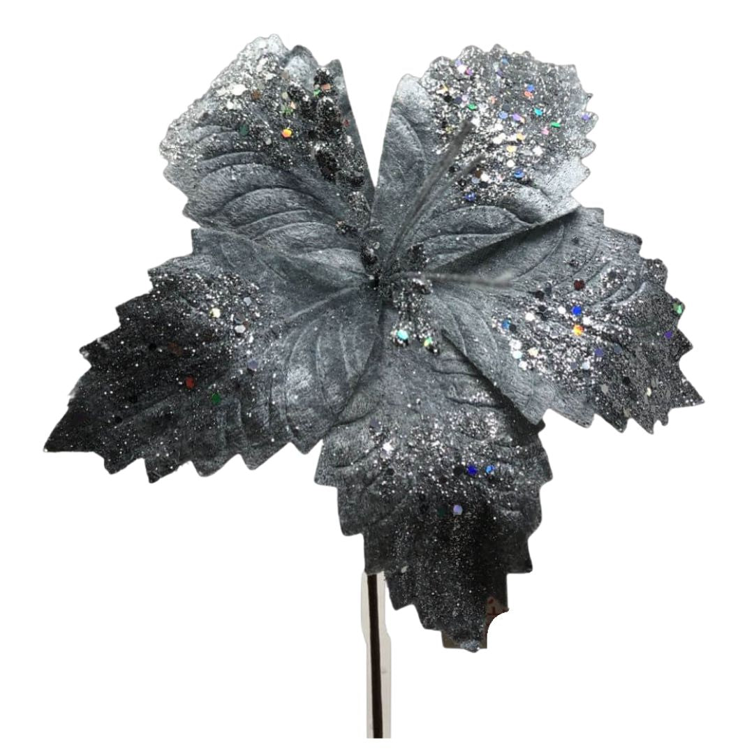 (FLO0340PL) Noche buena terciopelo 22 x 30 cm plata