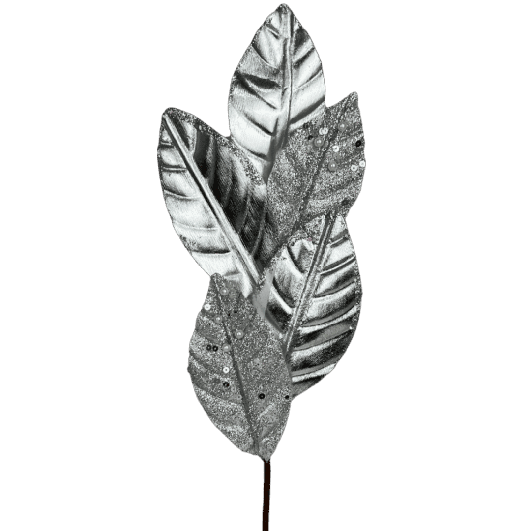 (Flq09130S) Follaje De Hojas C/Escarcha 55Cm Plata