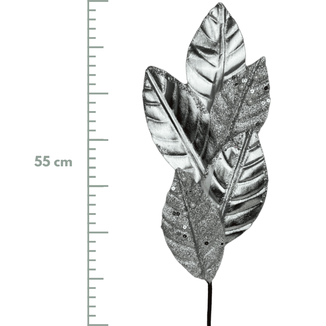 (Flq09130S) Follaje De Hojas C/Escarcha 55Cm Plata