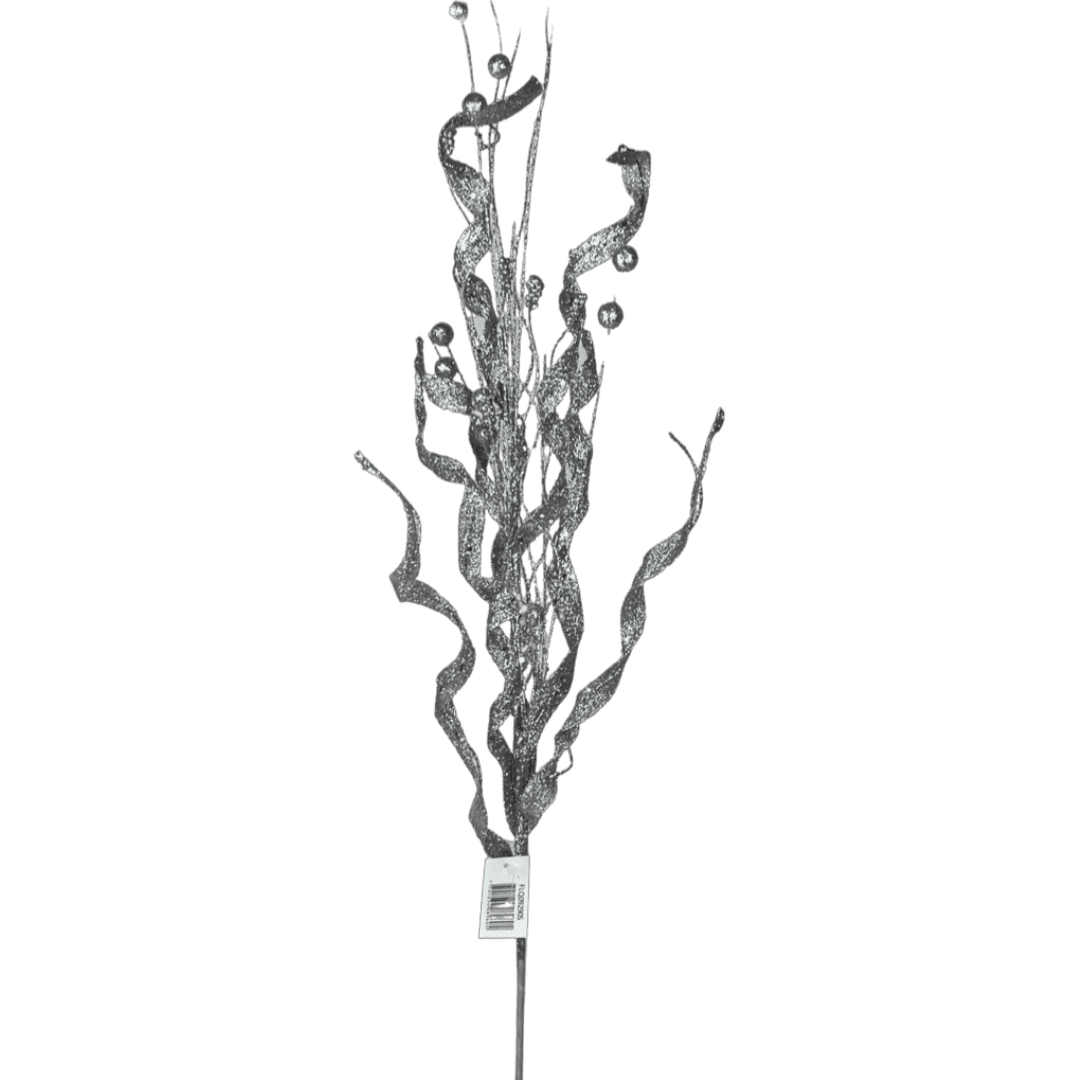 (Flq09290S) Follaje Escarchado Curly 80Cm Plata