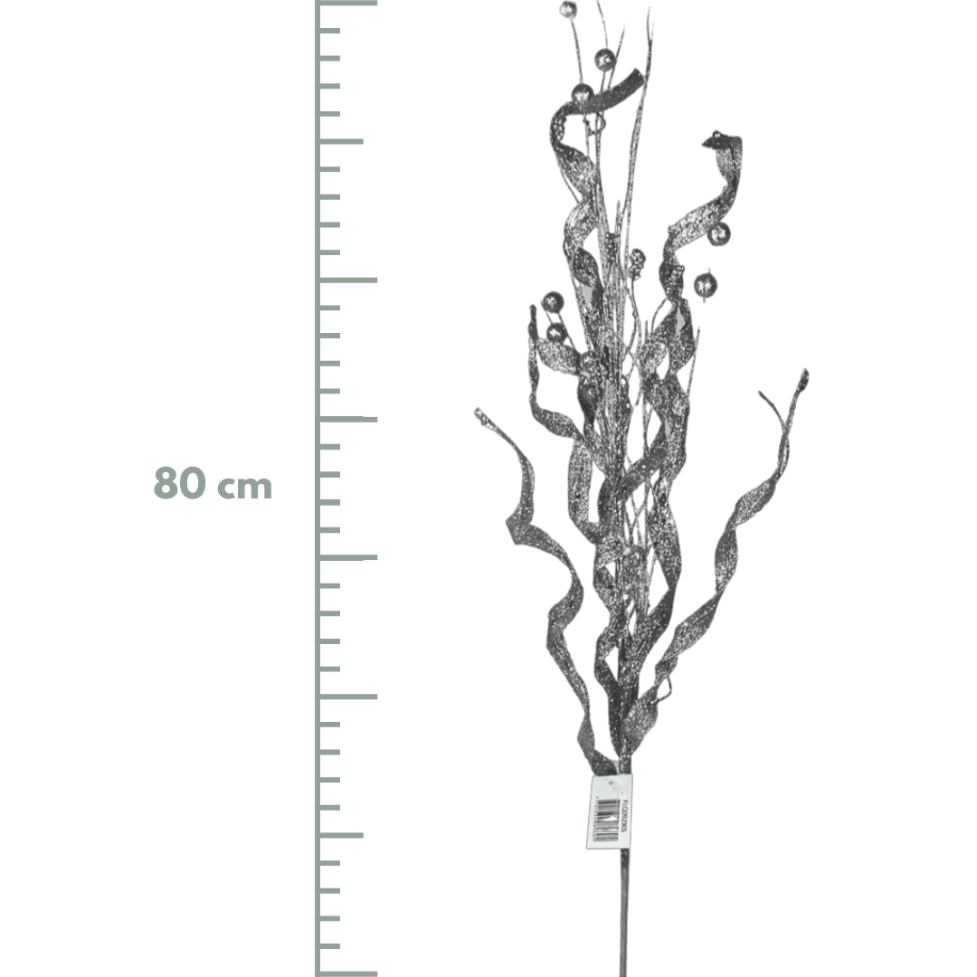 (Flq09290S) Follaje Escarchado Curly 80Cm Plata