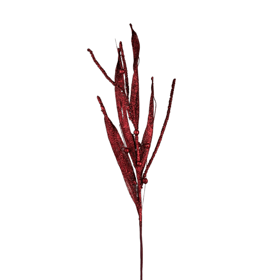 (28945) Follaje Hoja escarchada 87Cm Rojo