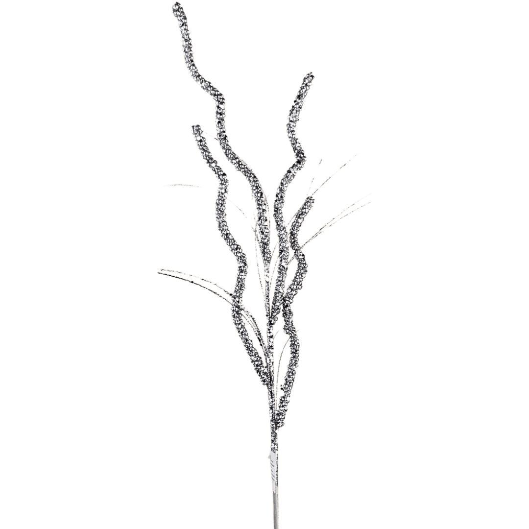 (Flq09591S) Follaje Curly Escarcha 77Cm Plata