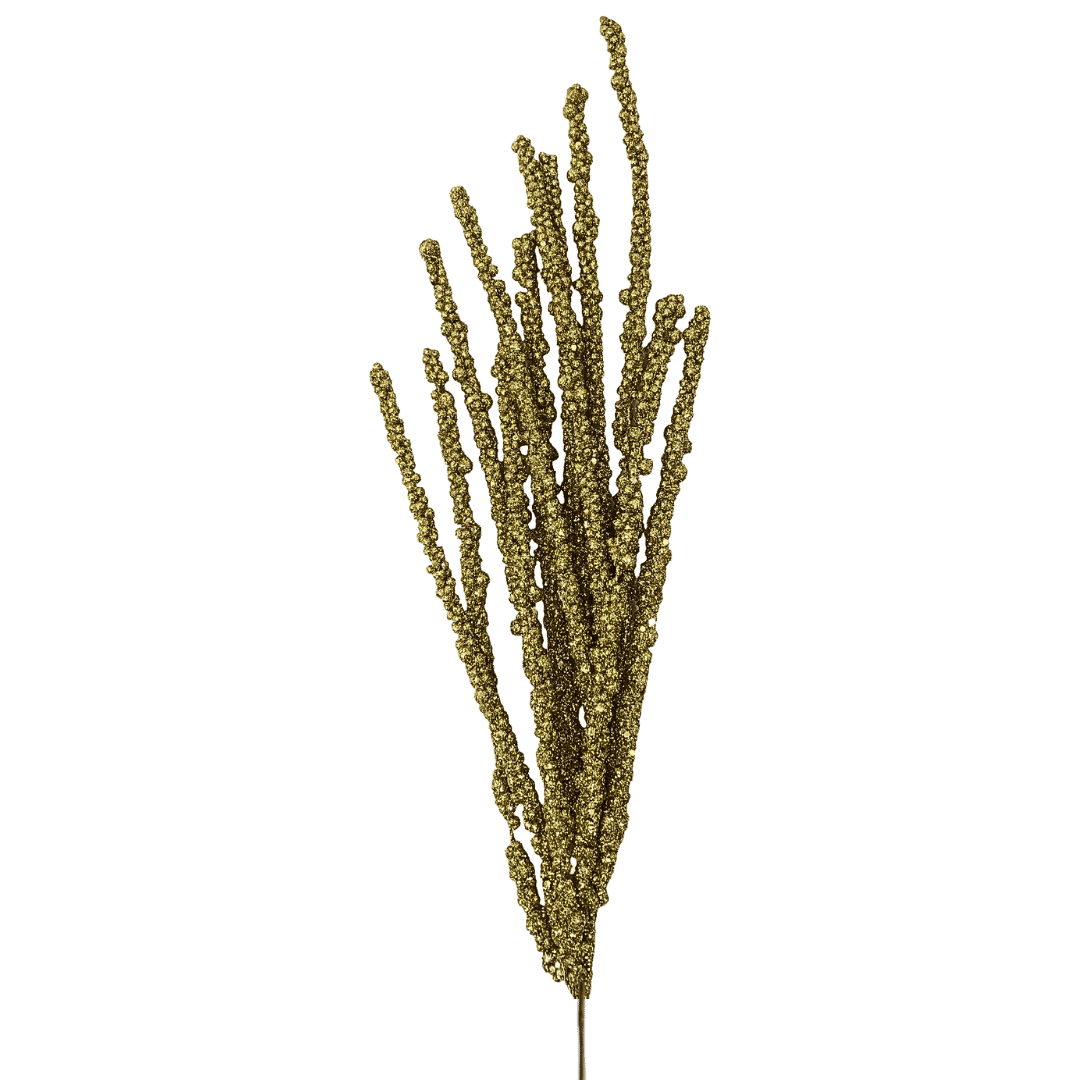 (FLQ09668G) FOLLAJE METALICO BOLITAS 73CM ORO
