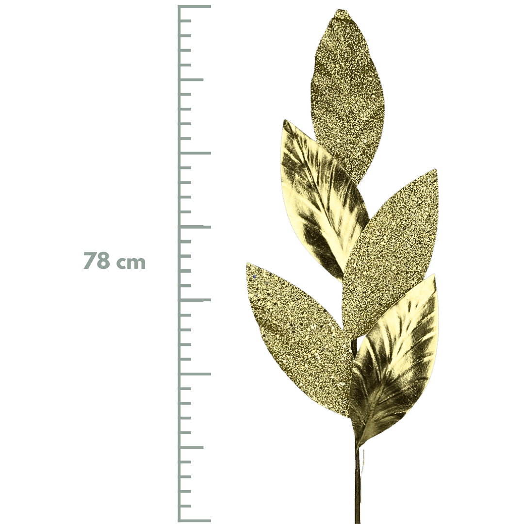 (FLQ09773G) FOLLAJE HOJAS MATE CON ESCARCHA 78CM ORO
