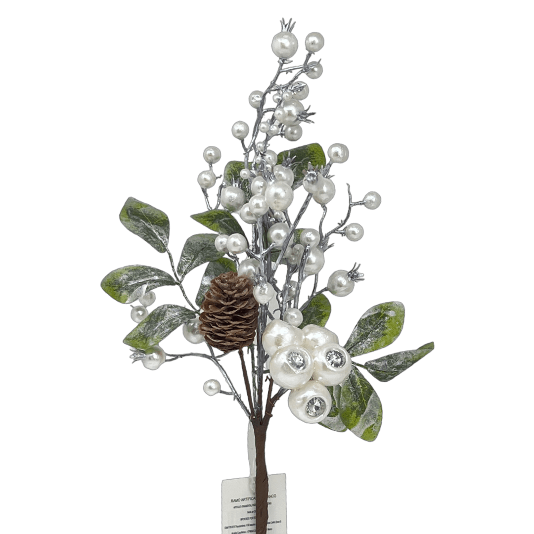 (Flr00773W) Follaje fino Perlas Y Hojas Blanco