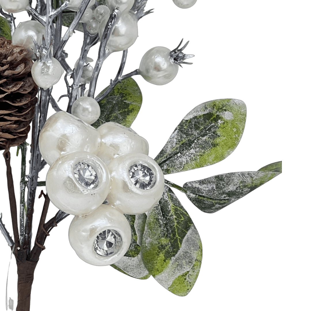 (Flr00773W) Follaje fino Perlas Y Hojas Blanco