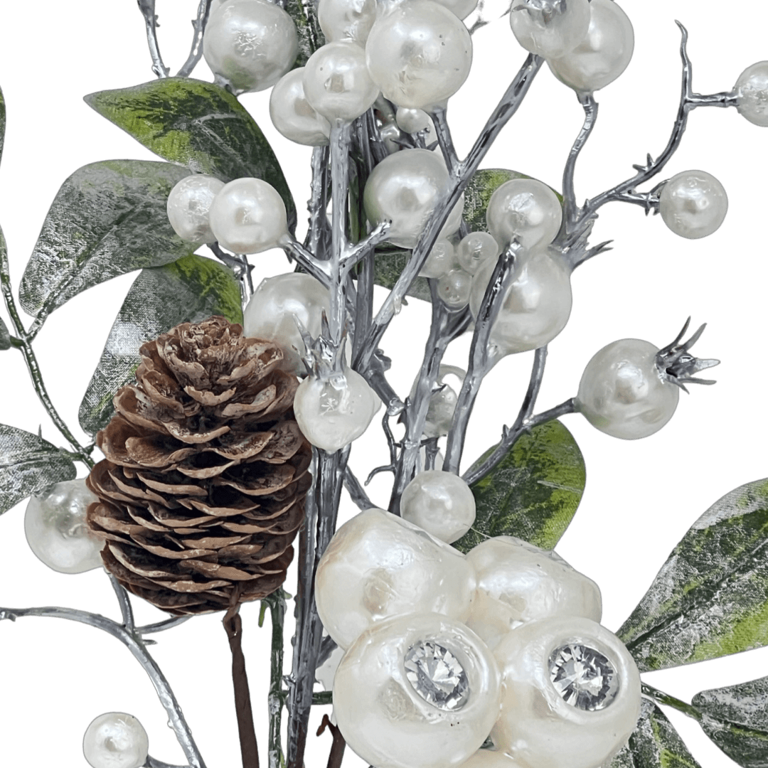 (Flr00773W) Follaje fino Perlas Y Hojas Blanco