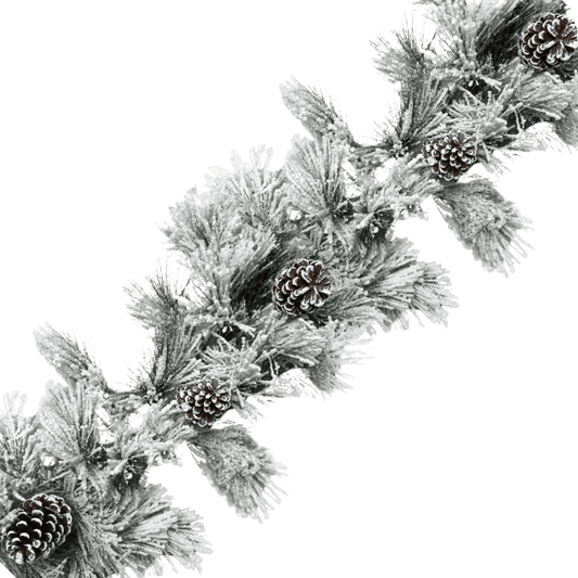 (GYG0155BL) Guirnalda nevada con piñas 270 cm blanco