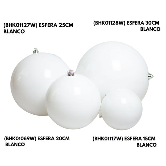 Esferas navideñas Blancas, medidas 15/20/25/30