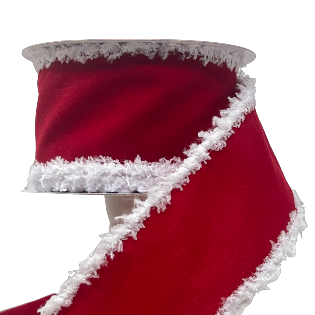(Mcl0300Rj) Liston Navideño Terciopelo 6.5cm 9m con orilla blanca