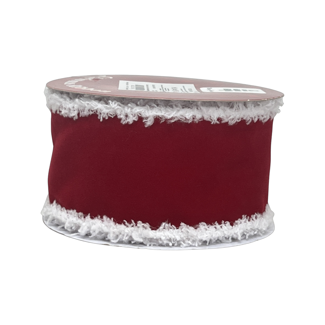 (Mcl0300Rj) Liston Navideño Terciopelo 6.5cm 9m con orilla blanca