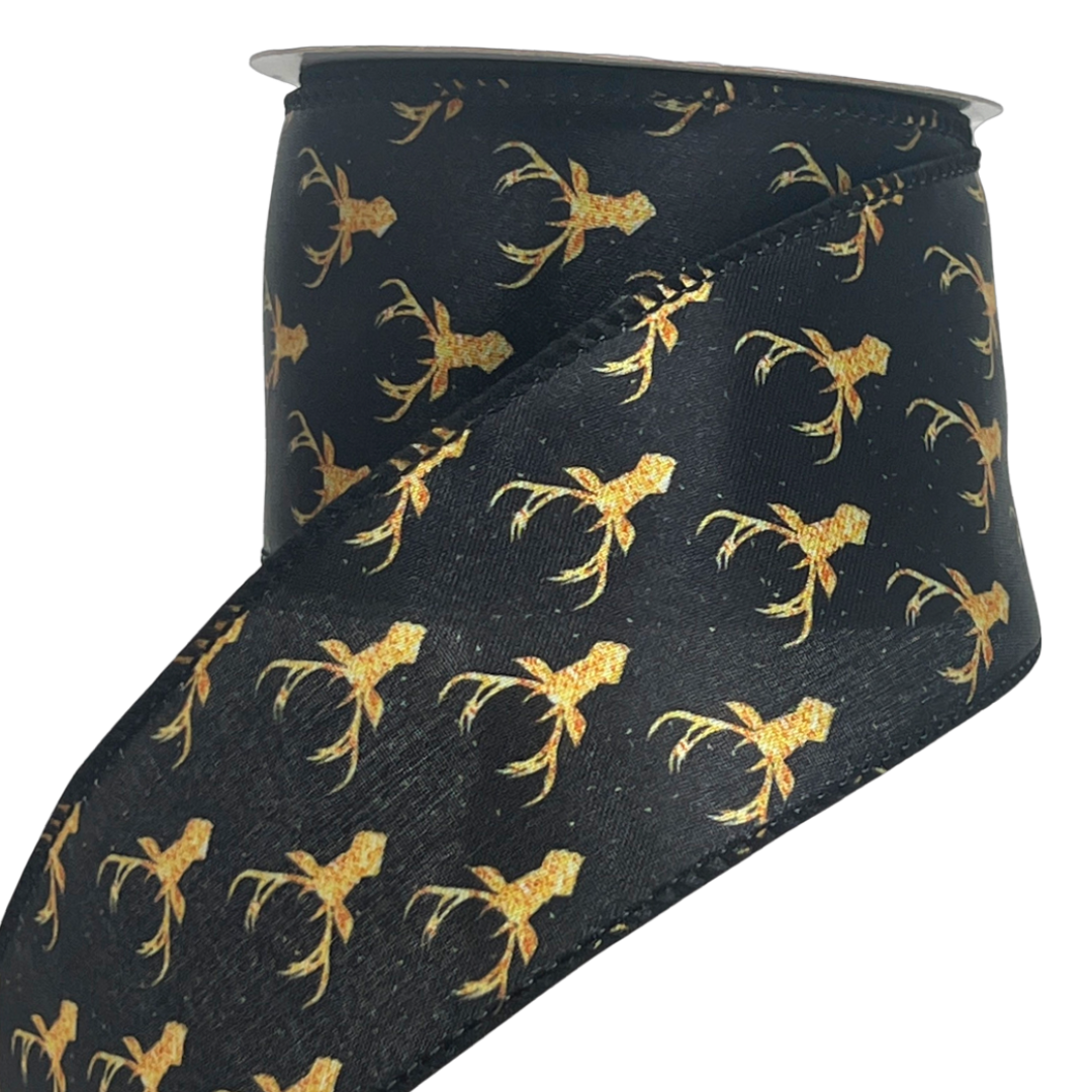 (MCL0320NG) Liston negro navideño renos 6.5cm x 9m