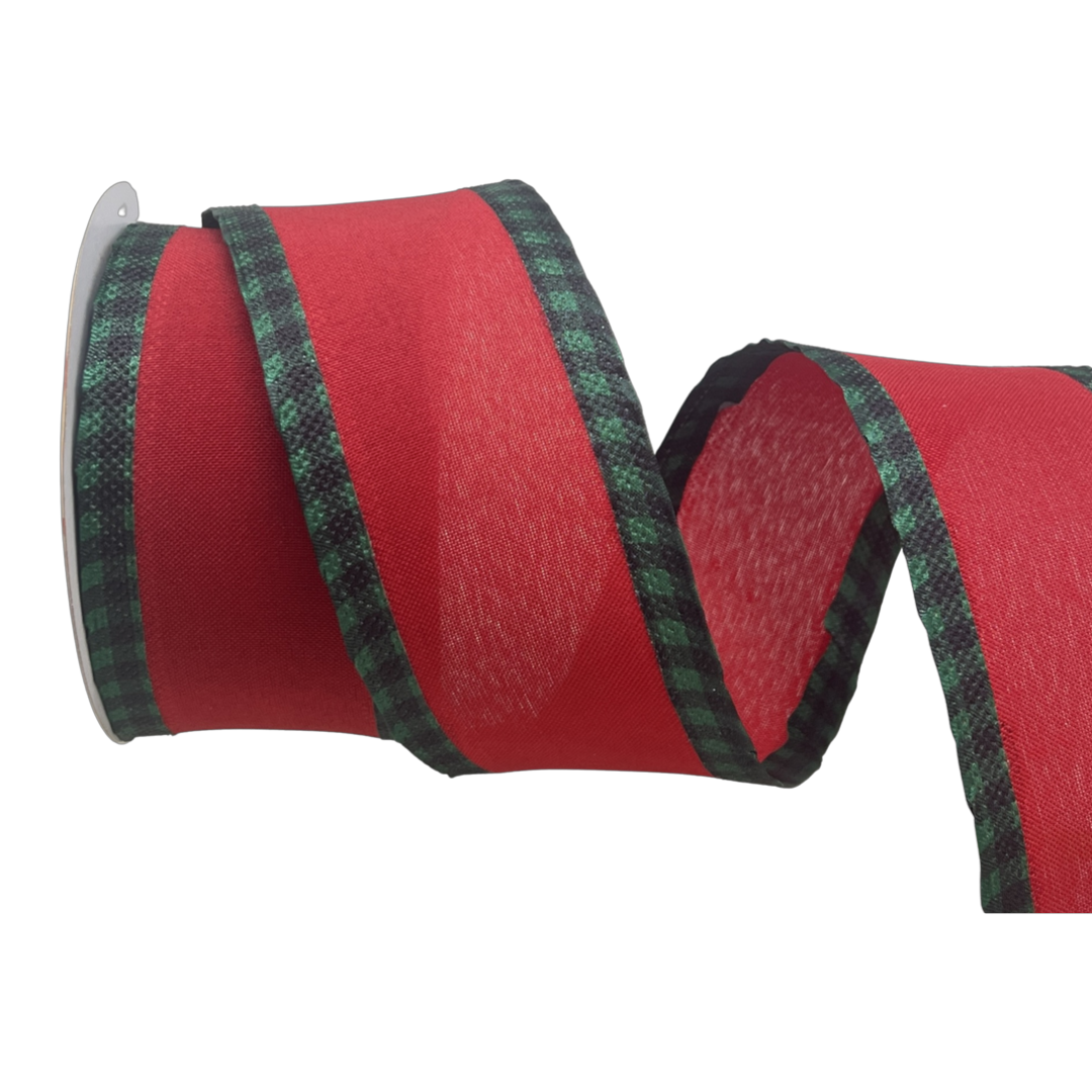 (Mcl0336Rj) Liston Navideño 6.5Cm Rojo 9M rojo con verde