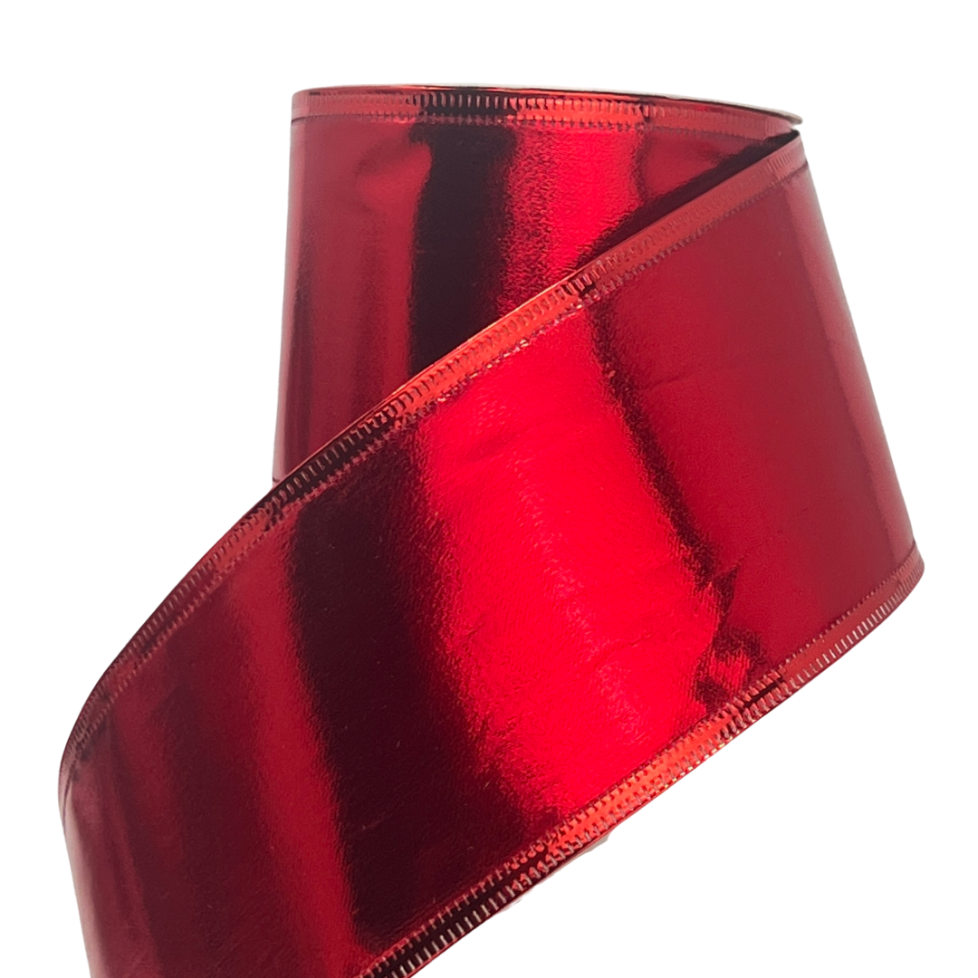 (Mcl0390Rj) Liston Navideño Efecto Metálico 6.5Cm Rojo 9M