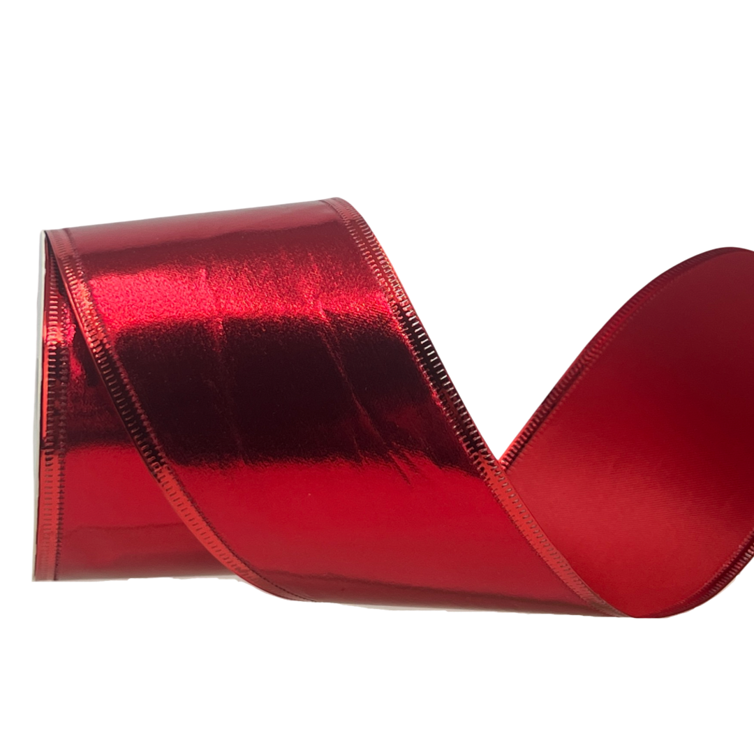 (Mcl0390Rj) Liston Navideño Efecto Metálico 6.5Cm Rojo 9M