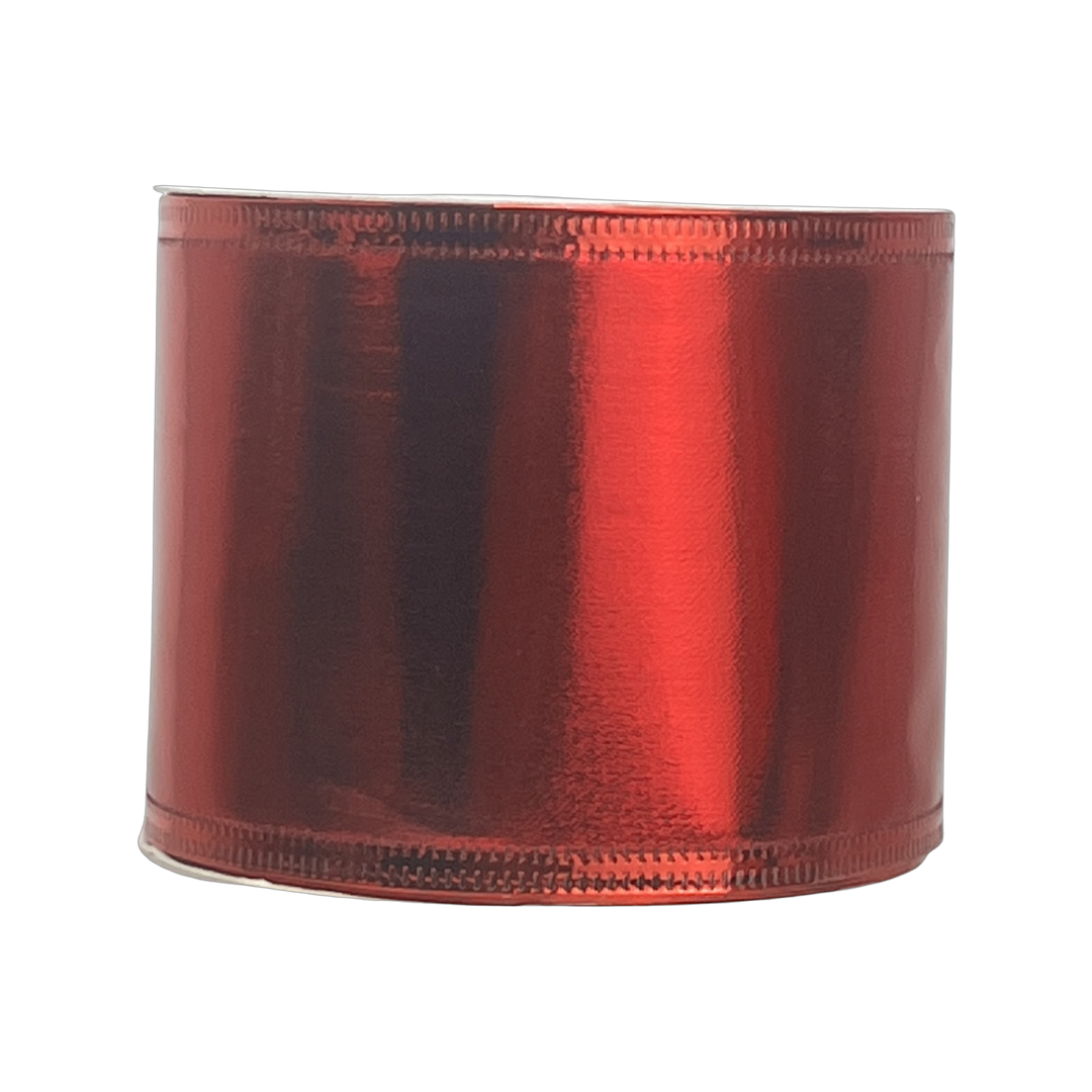 (Mcl0390Rj) Liston Navideño Efecto Metálico 6.5Cm Rojo 9M