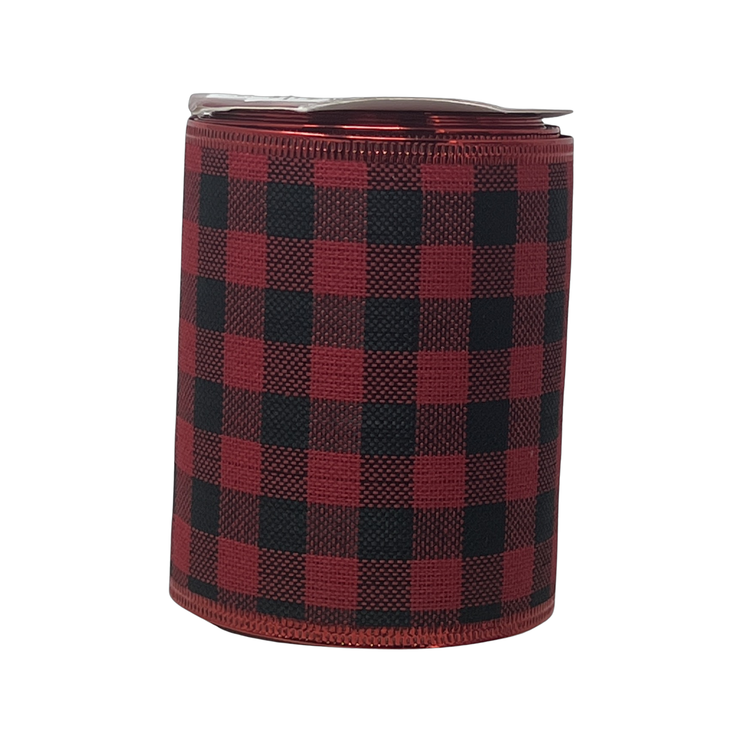 (Mcl0213Rd) Liston Navideño Cuadros 10.2Cm Rojo / Negro