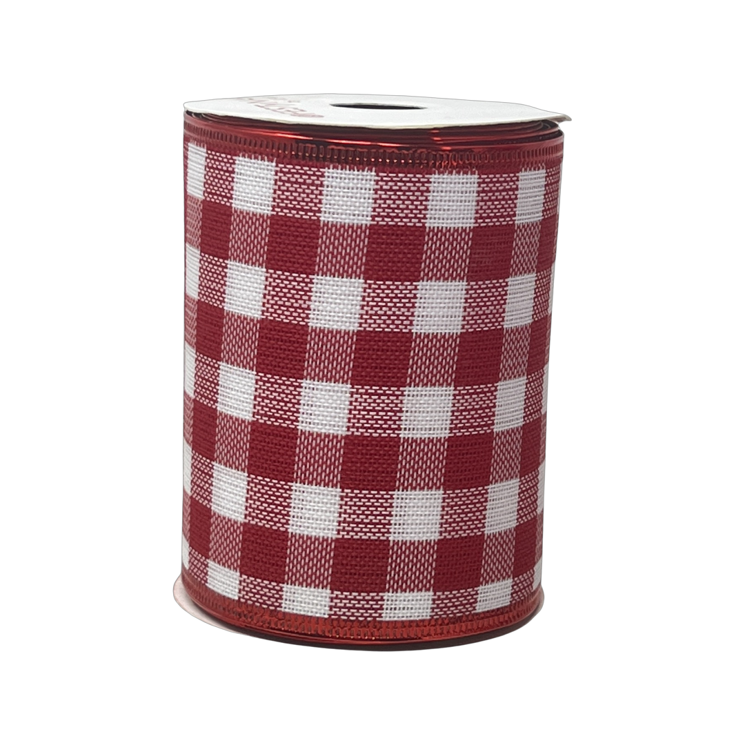 (Mcl0213Rd) Liston Navideño Cuadros 10.2Cm Rojo / Negro