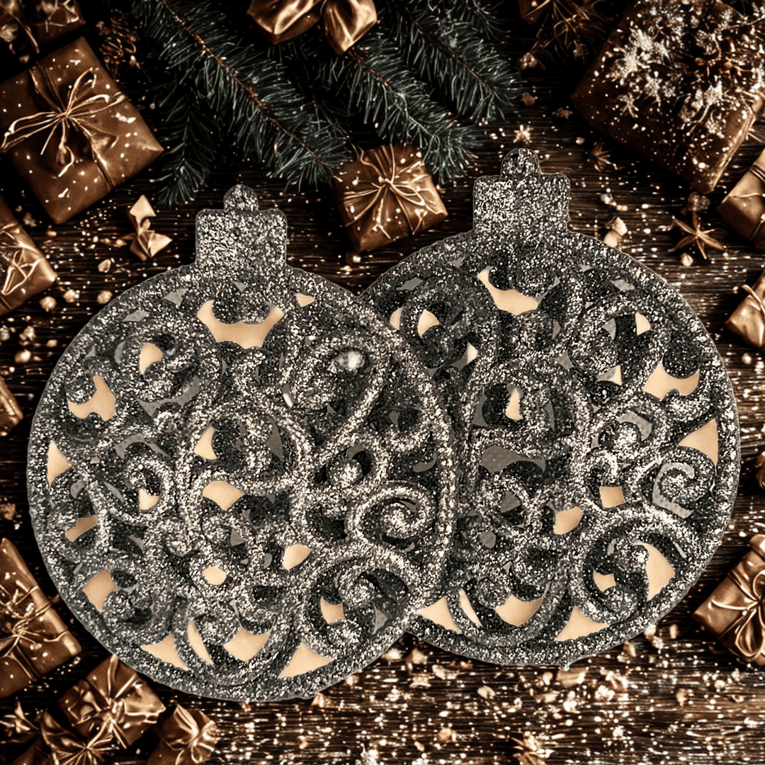 (MLI0389S) Esfera Navideña C/2 11X10X2.5CM Plata