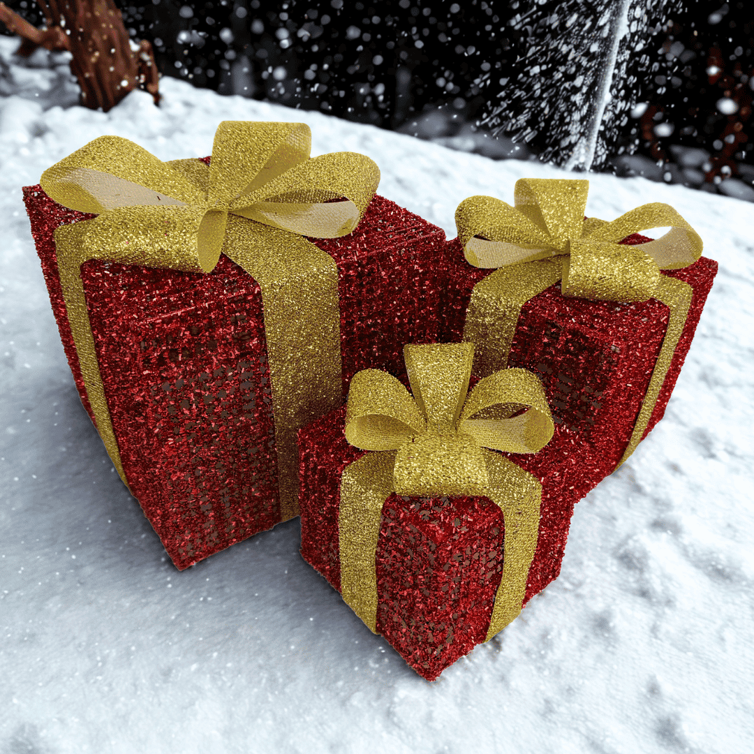 (MTA0004RG) Set 3 caja de regalo 15X20X25 oro/rojo