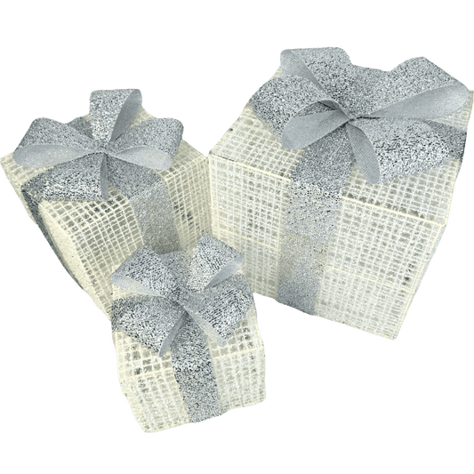 (MTA0004WS) Set de 3 caja de regalos 15/20/25cm blanco con plata