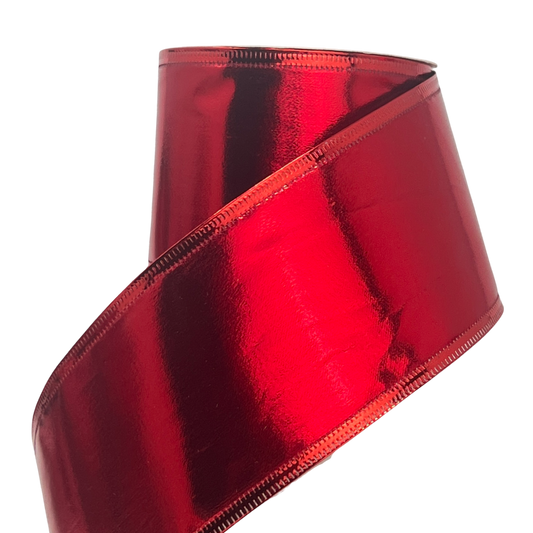 (Mcl0390Rj) Liston Navideño Efecto Metálico 6.5Cm Rojo 9M