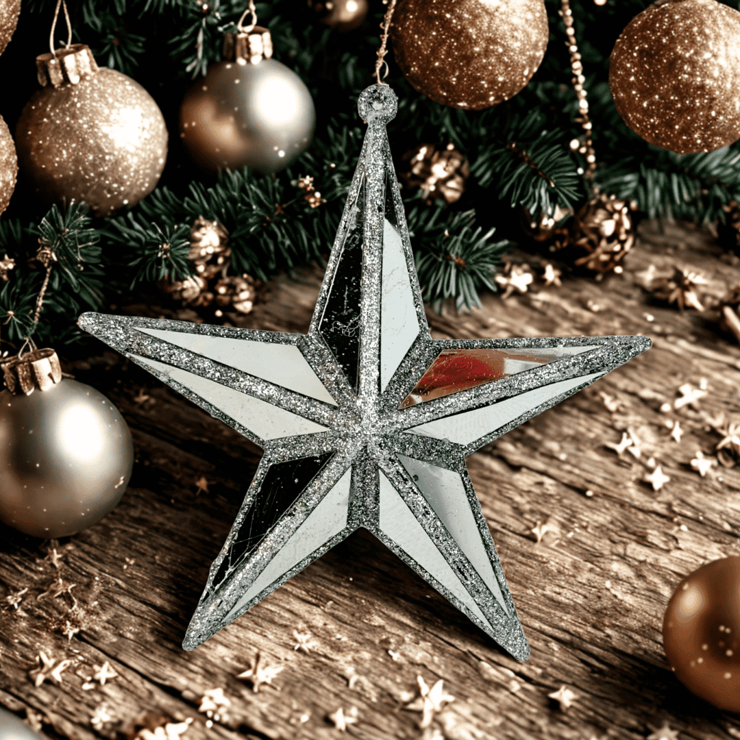 (MLI0469S) Estrella plata escarchada 14 cm