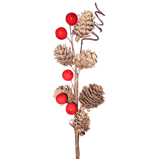 (PIK1042RJ) Follaje piñas con berries rojo 23cm