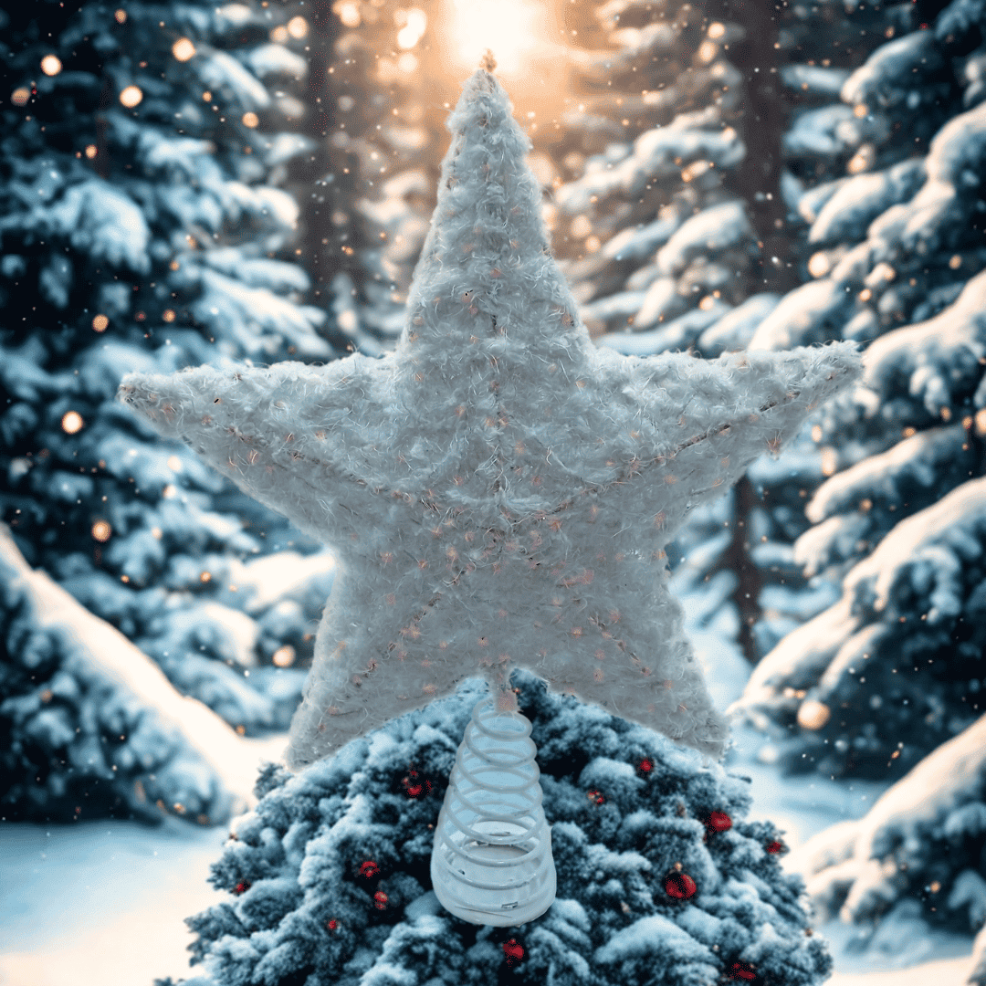 (PUA0012BL) Estrella para arbol peluche 20 cm X 25 cm blanco