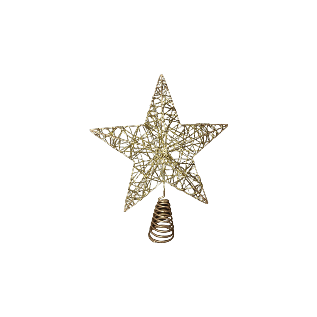 Punta estrella oro con luz 25 cm x 30 cm