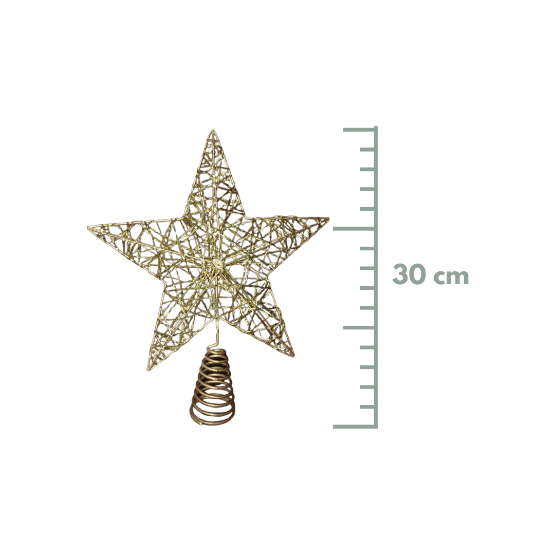 Punta estrella oro con luz 25 cm x 30 cm