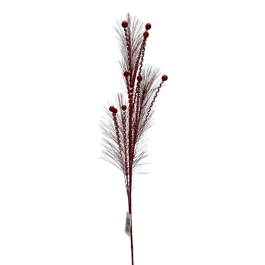 (Qbd0073R) Follaje metalico con Pluma 65Cm Rojo