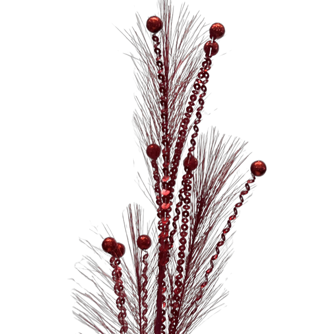 (Qbd0073R) Follaje metalico con Pluma 65Cm Rojo