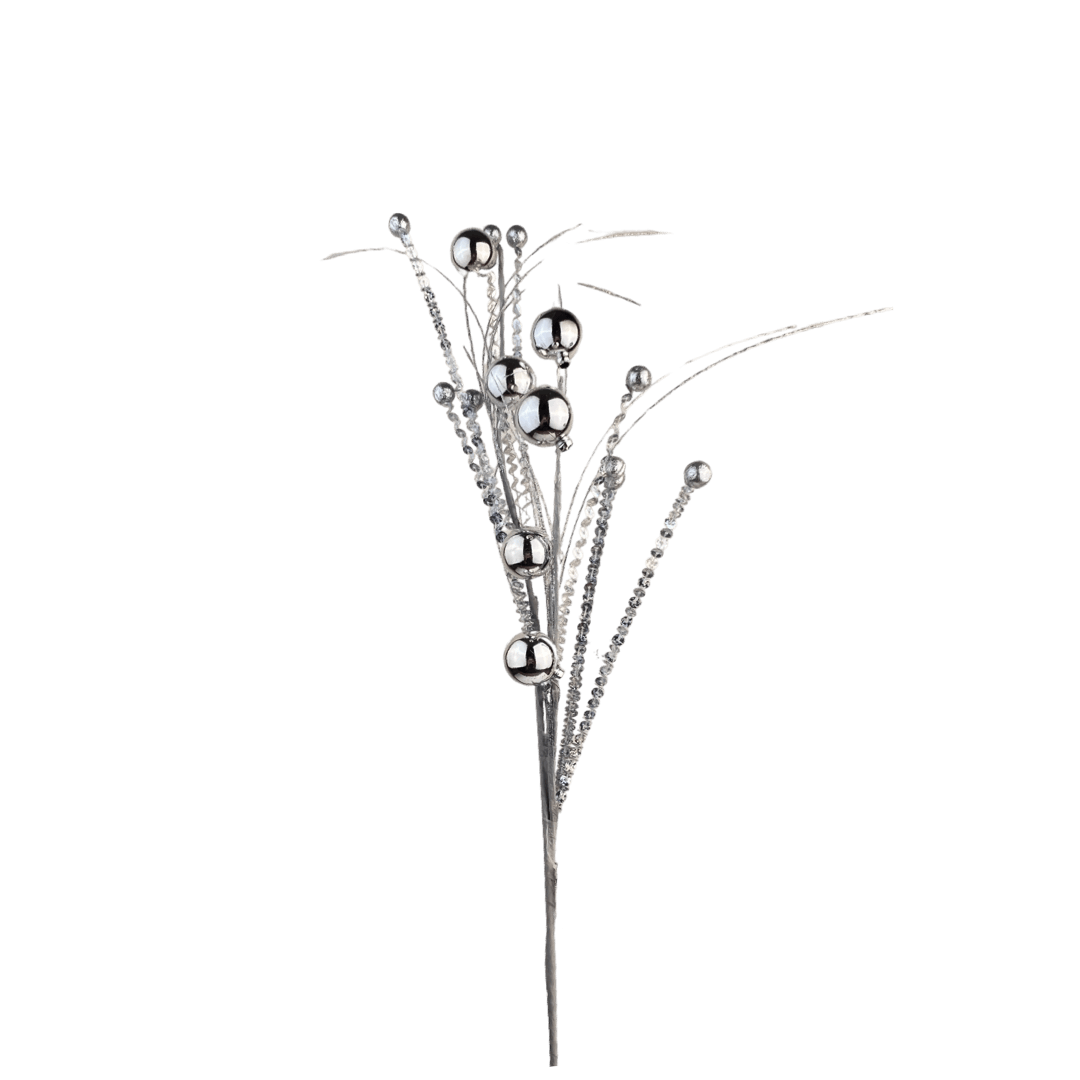 (Qbd00076) Follaje Metalico con Esferas 50Cm Plata