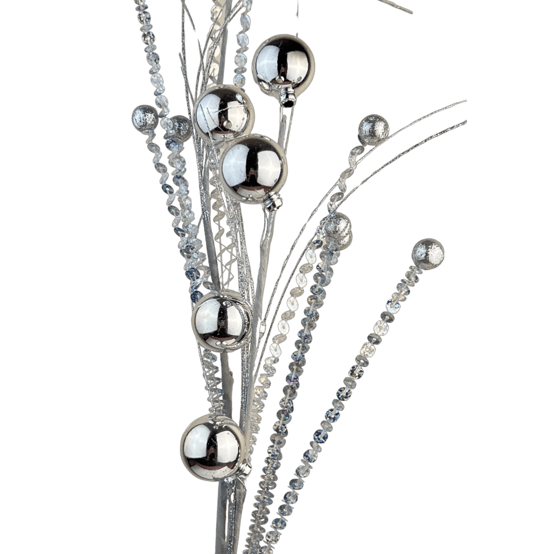(Qbd00076) Follaje Metalico con Esferas 50Cm Plata