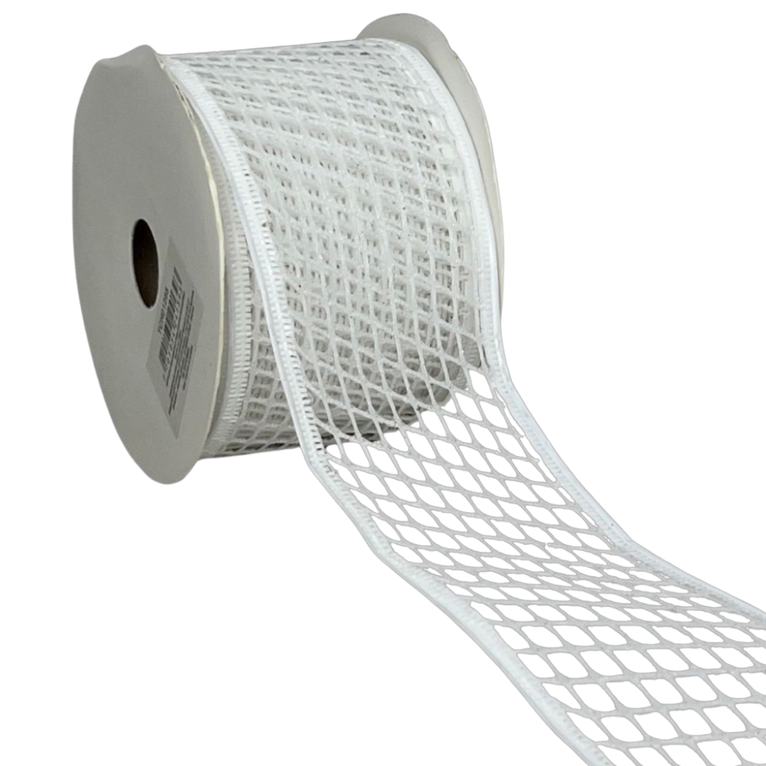 (TCH01716W) Liston navideño blanco 6.5cm X 9m