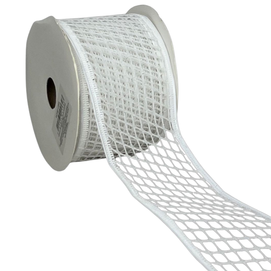 (TCH01716W) Liston navideño blanco 6.5cm X 9m