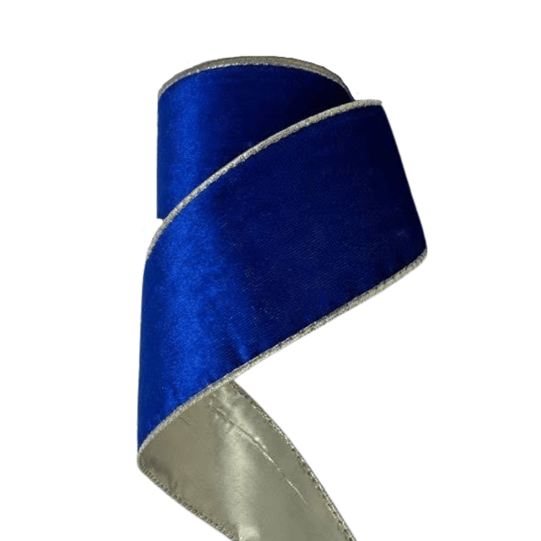 (TCH01836BCh) Liston terciopelo azul/champaña 6.5cm x 9m