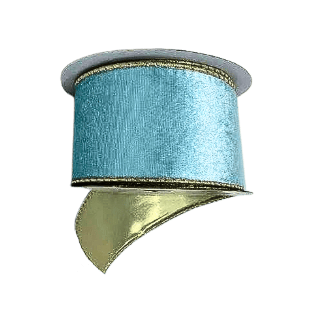 (TCH01836LBCH) Liston terciopelo azul claro/champaña 6.5cm x 9m