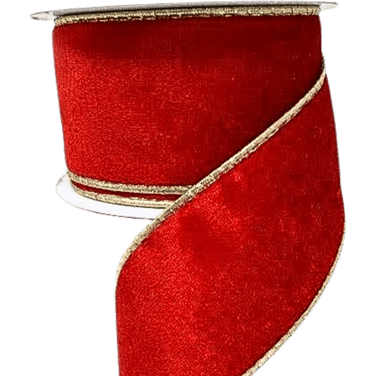 (TCH01836RG) Liston terciopelo rojo c/ orilla oro 6.5 cm x 9 m