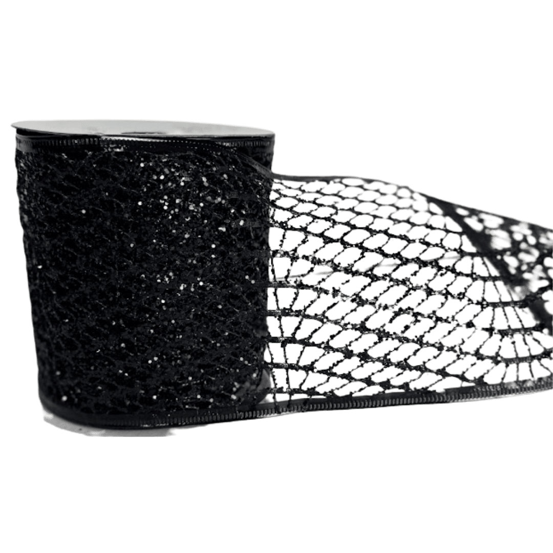 (TCH01851Bk) Liston malla escarcha negro 10cm x 9m
